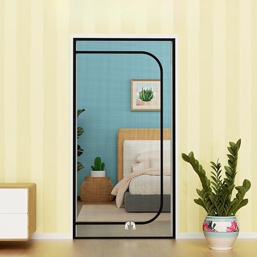 Lunyong ペットドア猫ネット網戸犬猫通気軽量ネット貼付タイプ穴あき防止マジックテープ脱走防止侵入防止赤ちゃんペット蚊帳庭室内玄関階段室 (D型ブラック,85*210CM)