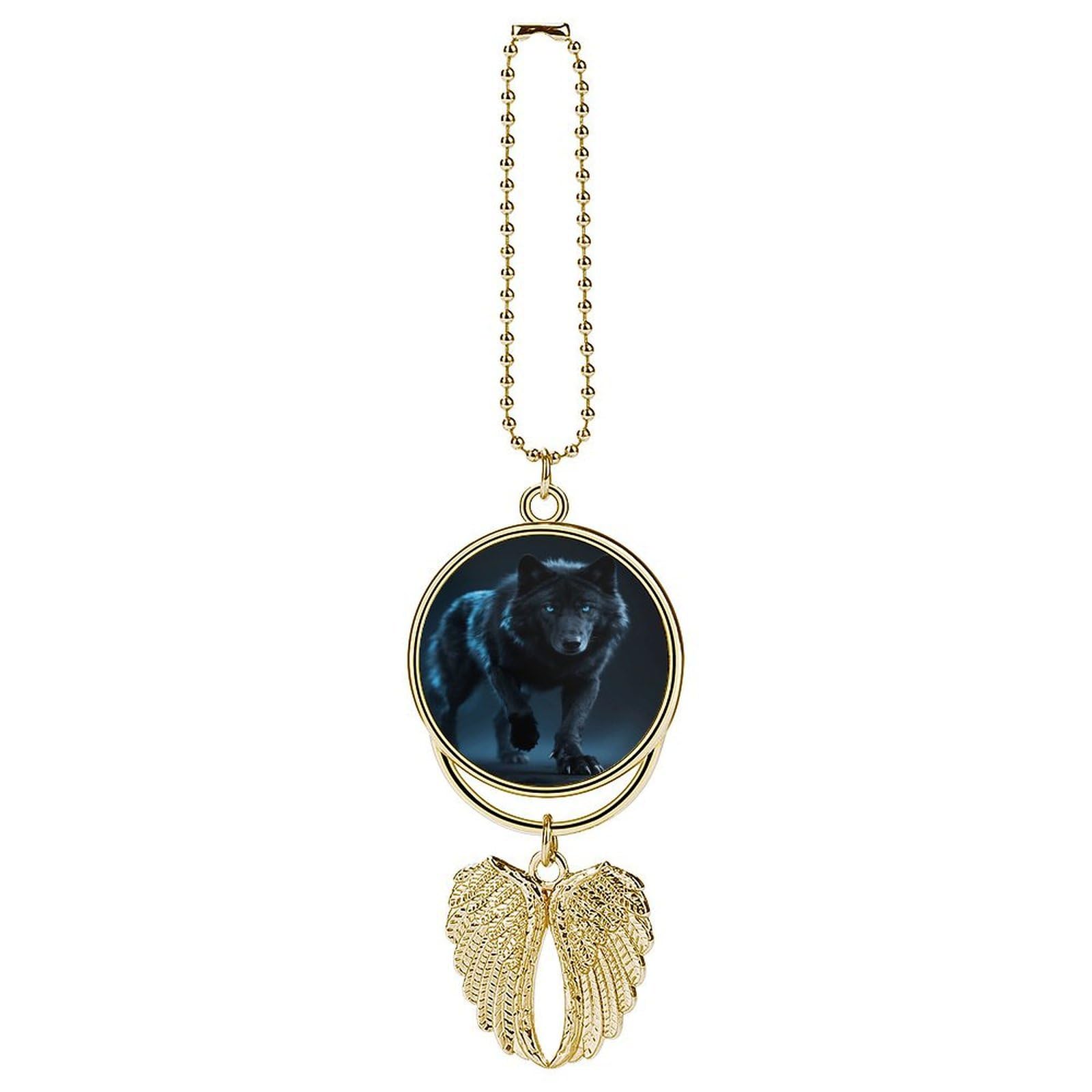 Cool Cyan Black Wolf Car Pendant Car Rearview Mirror Pendant Custom Photo Car Hanging Ornament Car Rear View Mirror Hanging Accessories Angel Wing Car Charm Gift for Men Women