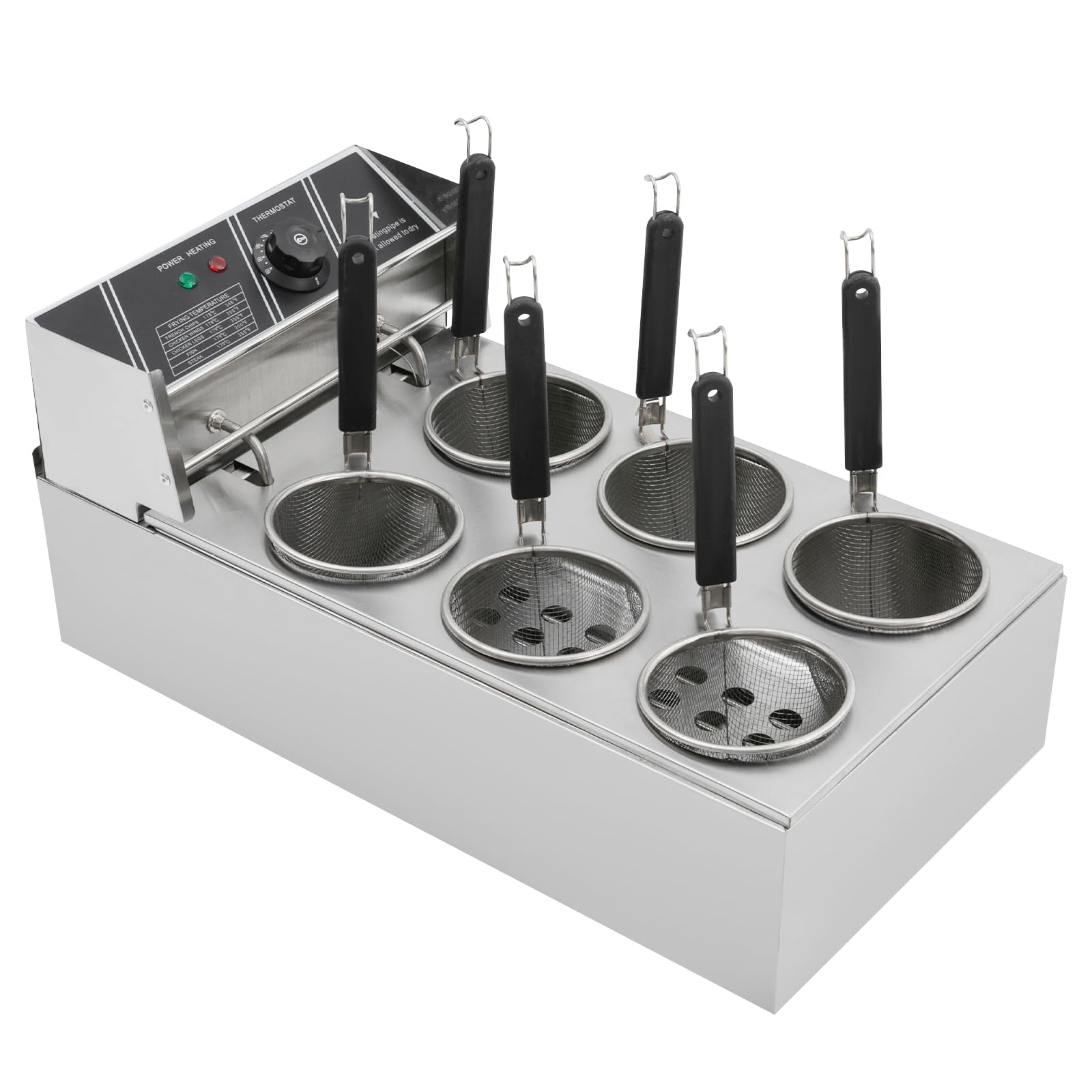 Fornello elettrico da 2000 W, con 6 cestini, temperatura regolabile, in acciaio inox, per ristoranti, spaghetti, mense, ecc