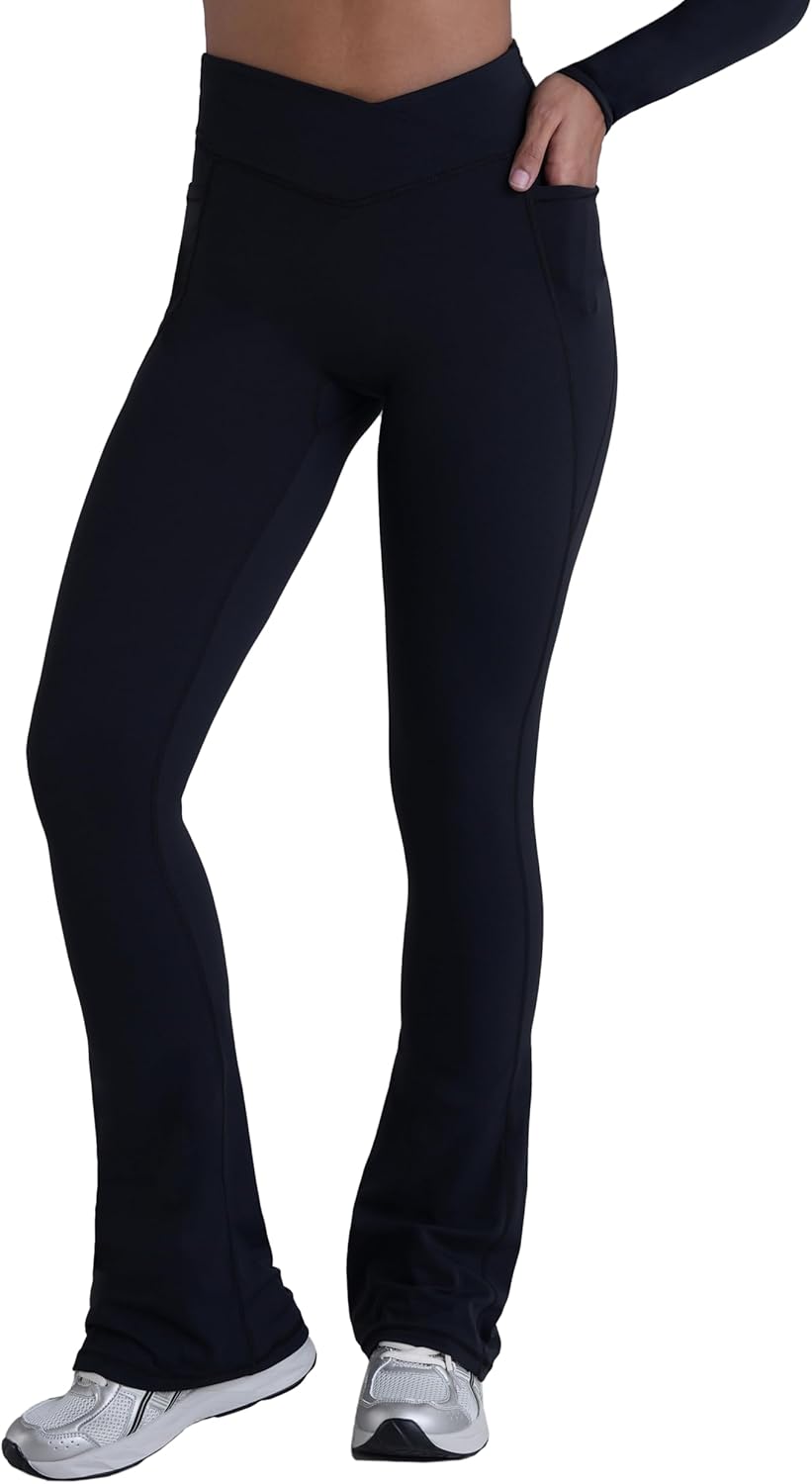 Sunzel Hidden Butt Lifting Scrunch Flare Leggings for Women with Pockets No Front Seam Tummy Control Mini Flared Yoga Pants
