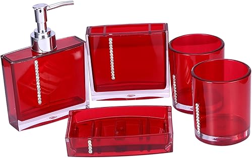 Miniatura 6 de Juego de 5 accesorios de baño de acrílico, incluye botella de emulsión, taza de gárgaras, soporte para cepillos de dientes, jabonera para el hogar,