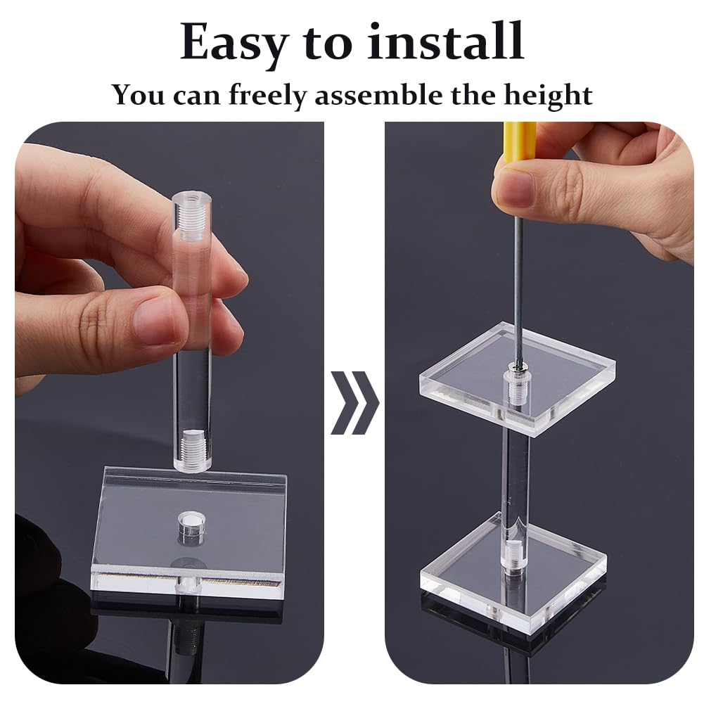 DICOSMETIC 4 piezas miniaturas de vuelo soporte de exhibición acrílico pedestales de combate cuadrados soporte de pantalla de combate transparente con 14 varillas para mesa RPG y juegos de mesa