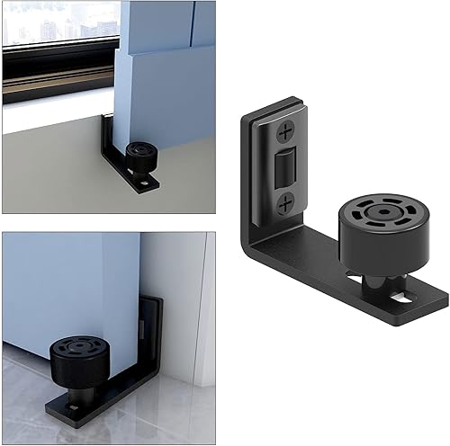 Miniatura 7 de CCJH Guía de piso para puerta corrediza de granero, guías de puerta inferior empotradas ajustables para montaje en pared (2, negro)