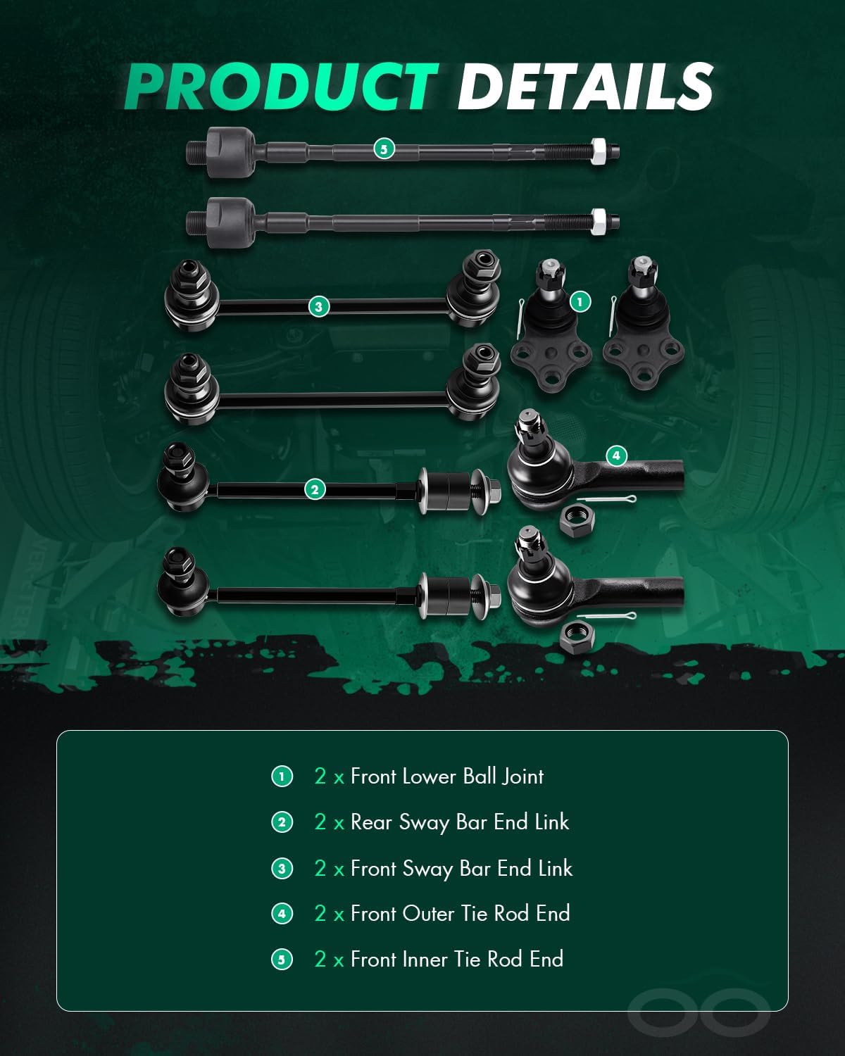 SCITOO 10pcs Suspension Kit Front Inner Outer Tie Rod End Lower Ball Joints Front Rear Sway Bar Link Fit 1996-2004 For Nissan Pathfinder 1997-2003 For Infiniti Qx4