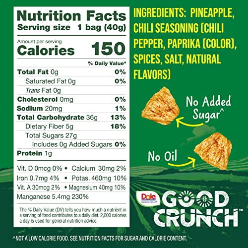 Dole Good Crunch Pineapple With Chili Dried Fruit Bites, Gluten Free & Vegan Healthy Snack With No Sugar Added, 1.4Oz Bag #TOP2