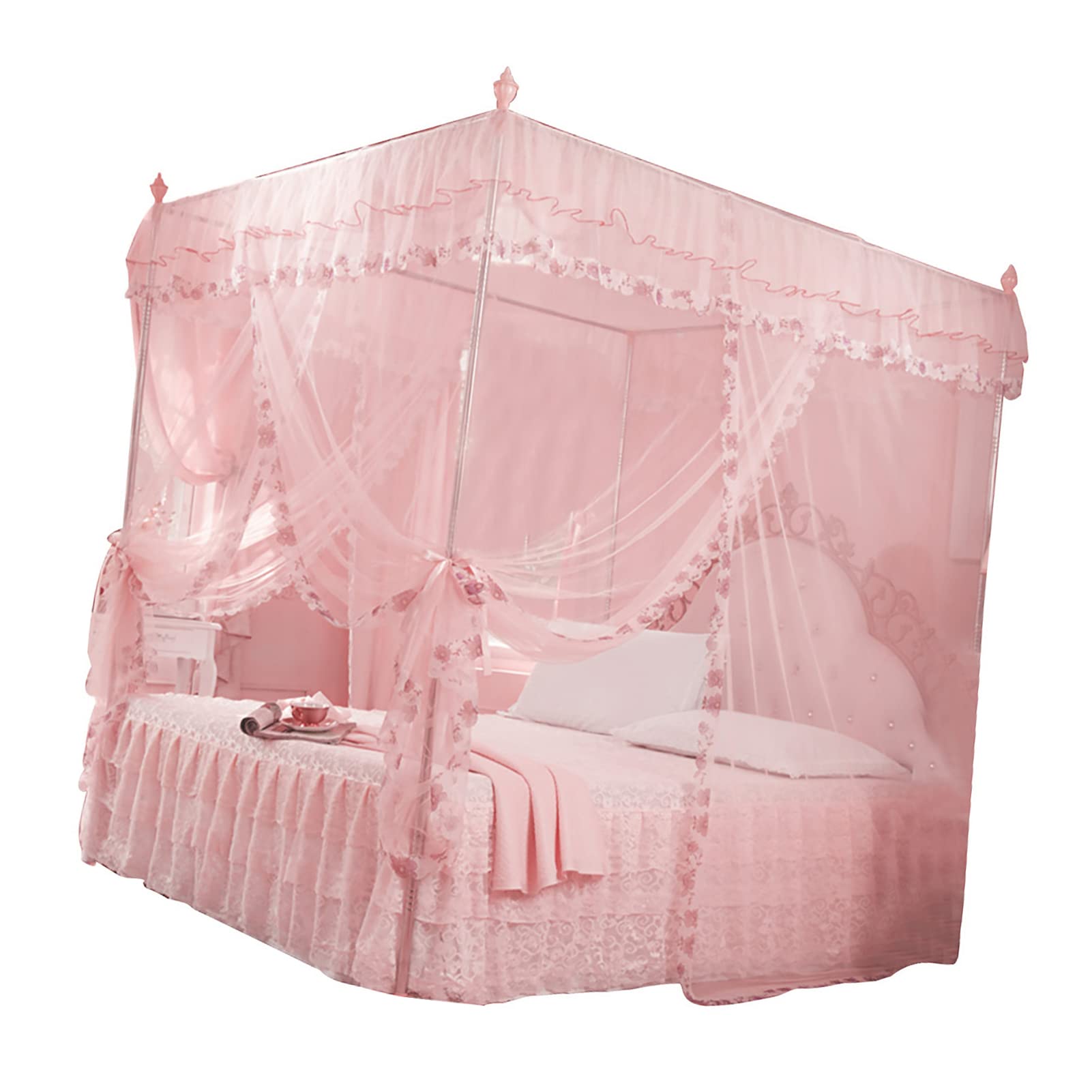 – Eujgoov Bed Canopy, Summer No Bracket Four Corner 3 Side Openings Netting for Home (150 * 200 * 200)