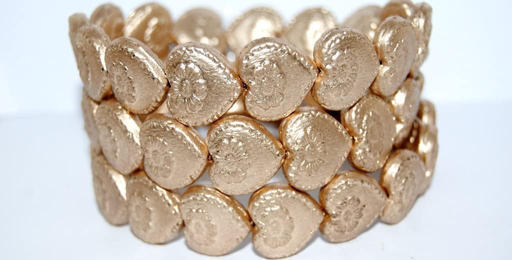 30 pcs Heart with Flower Pressed Glass Beads, (Lava Glass 43621), Glass, Czech Republic, Size 18 x 17 mm (0.71 x 0.67 in)