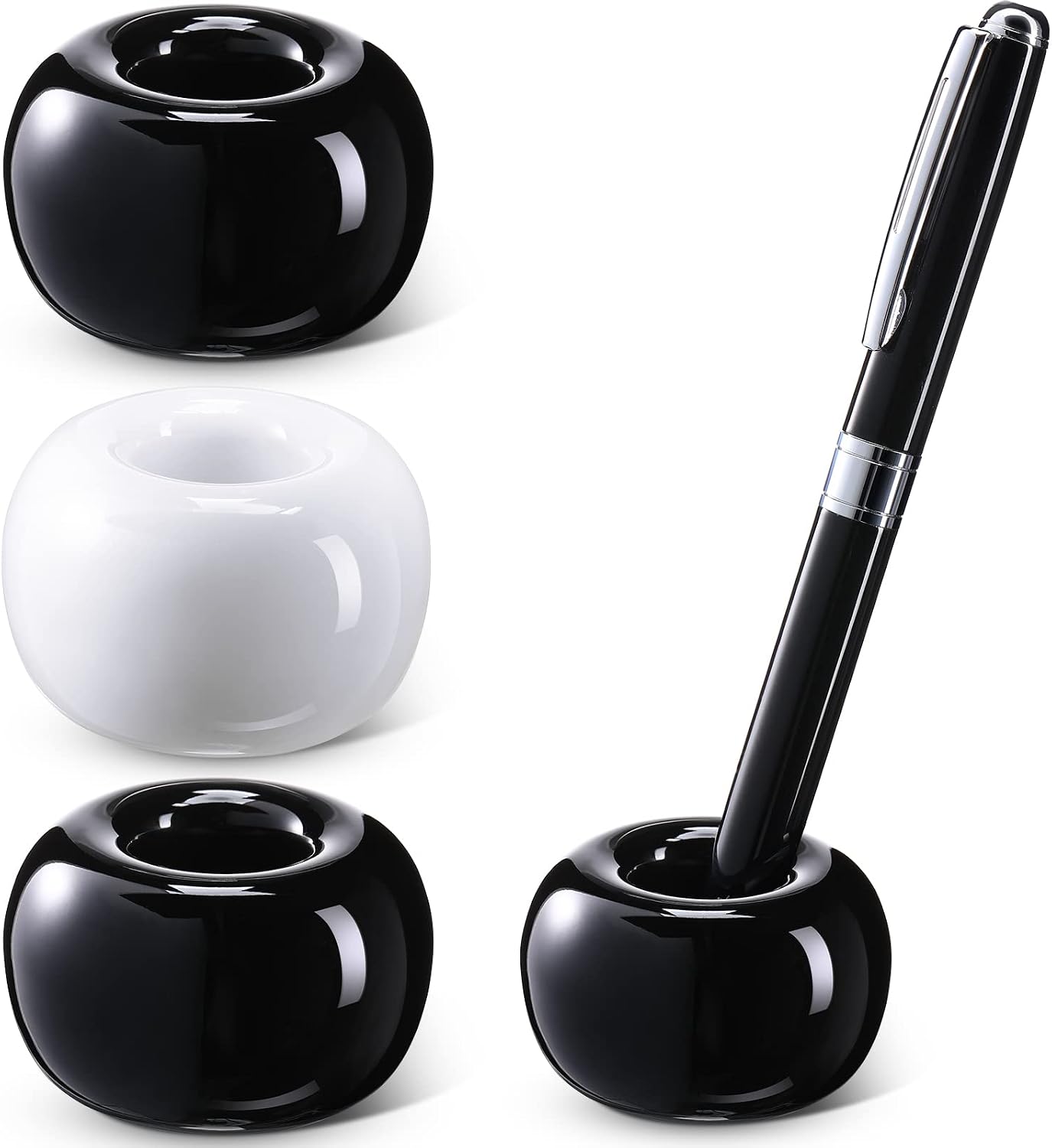 Newtay 3 Pcs Ceramic Pen Holder Mini Round Stand for Desk Black White