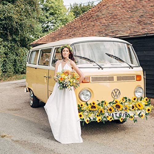 Image of DearHouse 3 Pack Artificial Sunflower Garland Silk Sunflower Vine Artificial Flowers with Green Leaves Wedding Table Decor