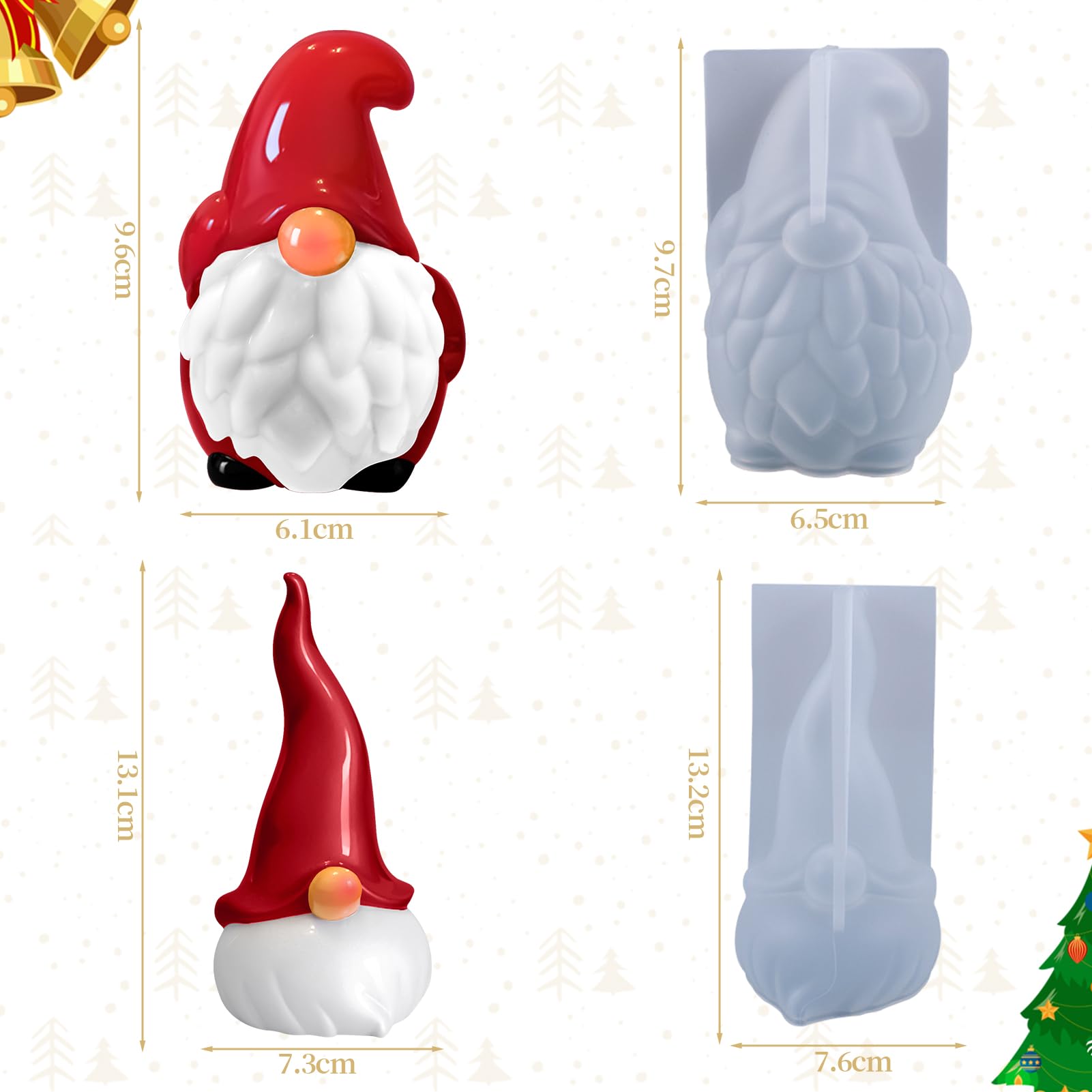 Moule En Silicone Forme Gnome De Noël - Pour Bougies, Résine, Chocolat - Décoration Table, Sapin - 14,6x8,2 Cm