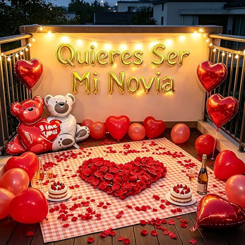 Image of Quieres Ser Mi Novia Balloons Red Gold 1050pcs