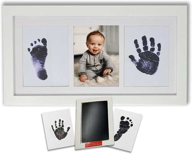 Edith & George Baby Footprint Kit & Handprint Kit - Newborn Essentials with SafeTouch Inkless Ink Pad, Baby Essentials for Baby Keepsake, Picture Frames with Foot & Hand Print Kits for Babies