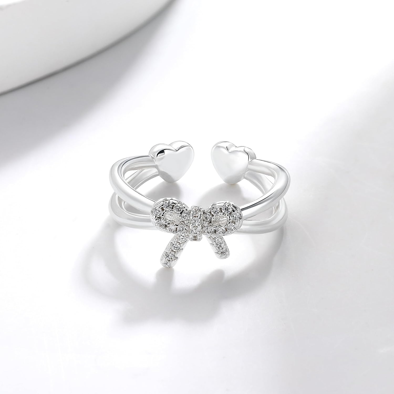 LUXEJEW Bow Rings for Women Non Tarnish 14K Gold/Silver/Rose Gold Plated Heart Stackable Rings Cubic Zirconia Cute Dainty Heart Bow Ring Jewelry Gift Adjustable Finger Ring Size 5-10 - Image 7