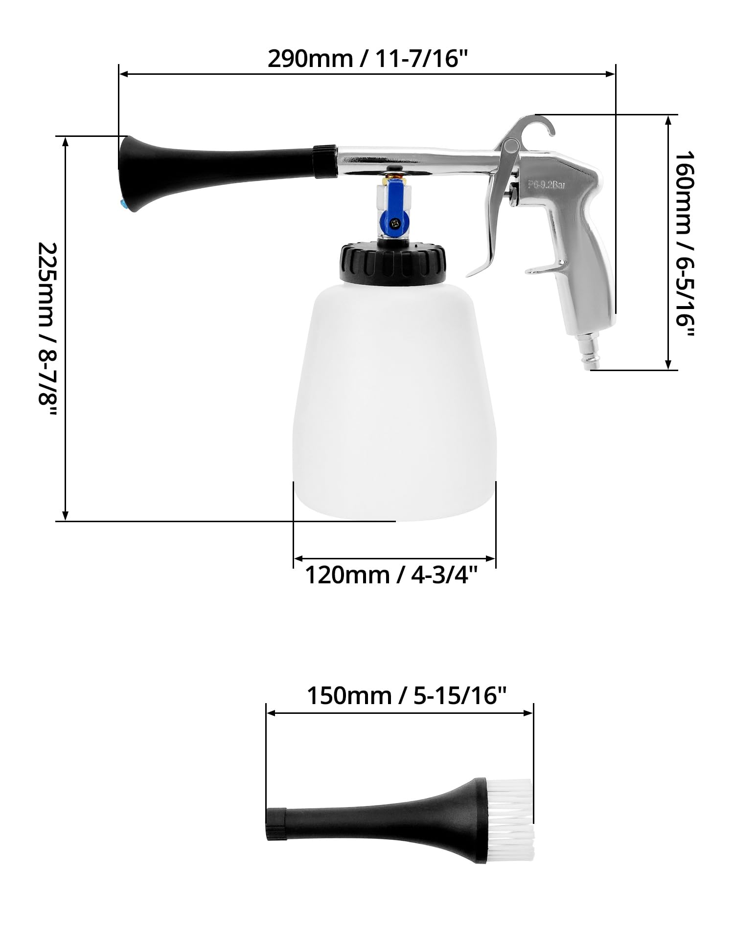 QWORK® Pistolet Nettoyage Voiture 6.5-9.2Bar, Pistolet de Nettoyage à air comprimé avec Bouteille en Mousse et Brosse, pour intérieurs de Voiture