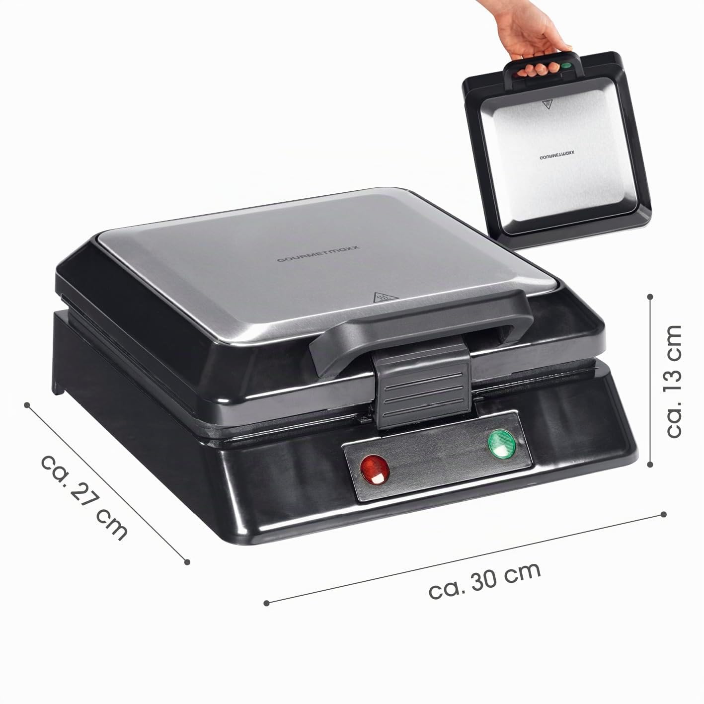 GOURMETmaxx Piastra per waffle per 4 waffle belghe | Macchina per waffle con rivestimento antiaderente, grado di doratura regolabile e spia luminosa | Fragranti cialde belghe preparate in modo