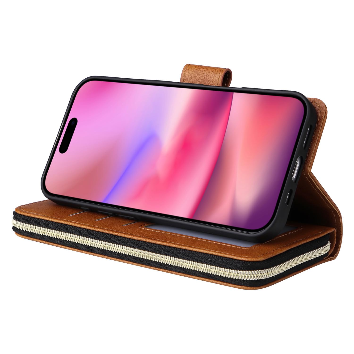 Leder Hülle Für iPhone 16 Pro Max/16 Pro/16 Plus/16, Klappbar Flip Brieftasche Schutzhülle Mit Handschlaufe Ganzkörperschutz,Blau,16 Plus