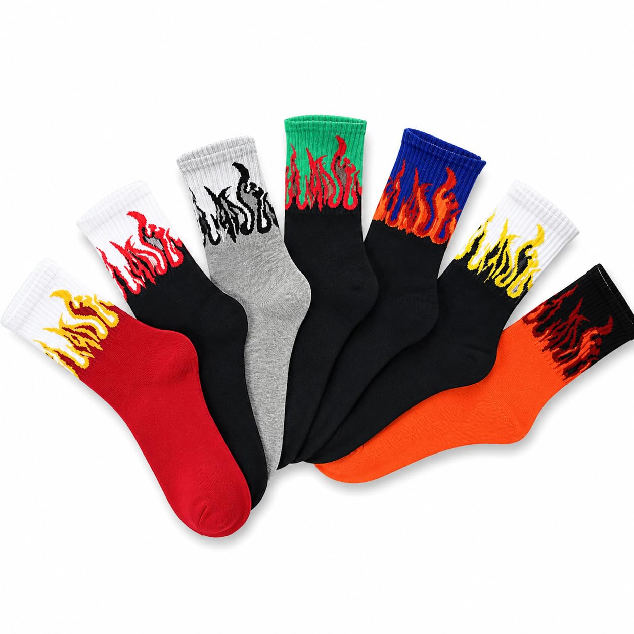 Flame Pattern Crew Socks Cotton Blend Streetwear-picture-11