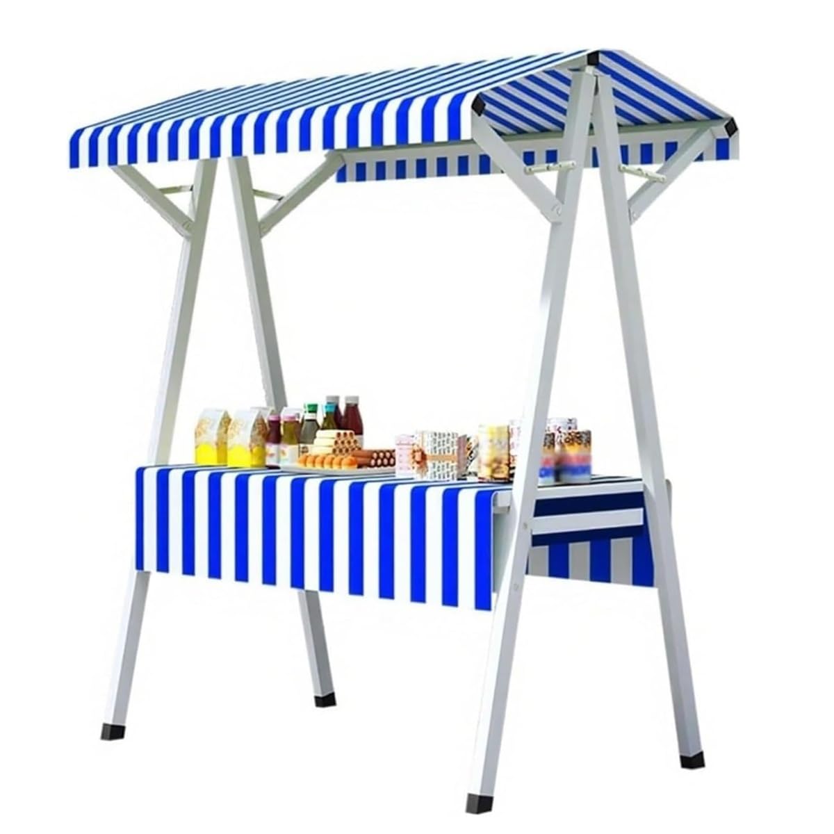 GLETSF Portable Food Stall, Outdoor Vendor Cart with Canopy, Folding Market Display Stand for Events and Street Food,Blue-110x200cm