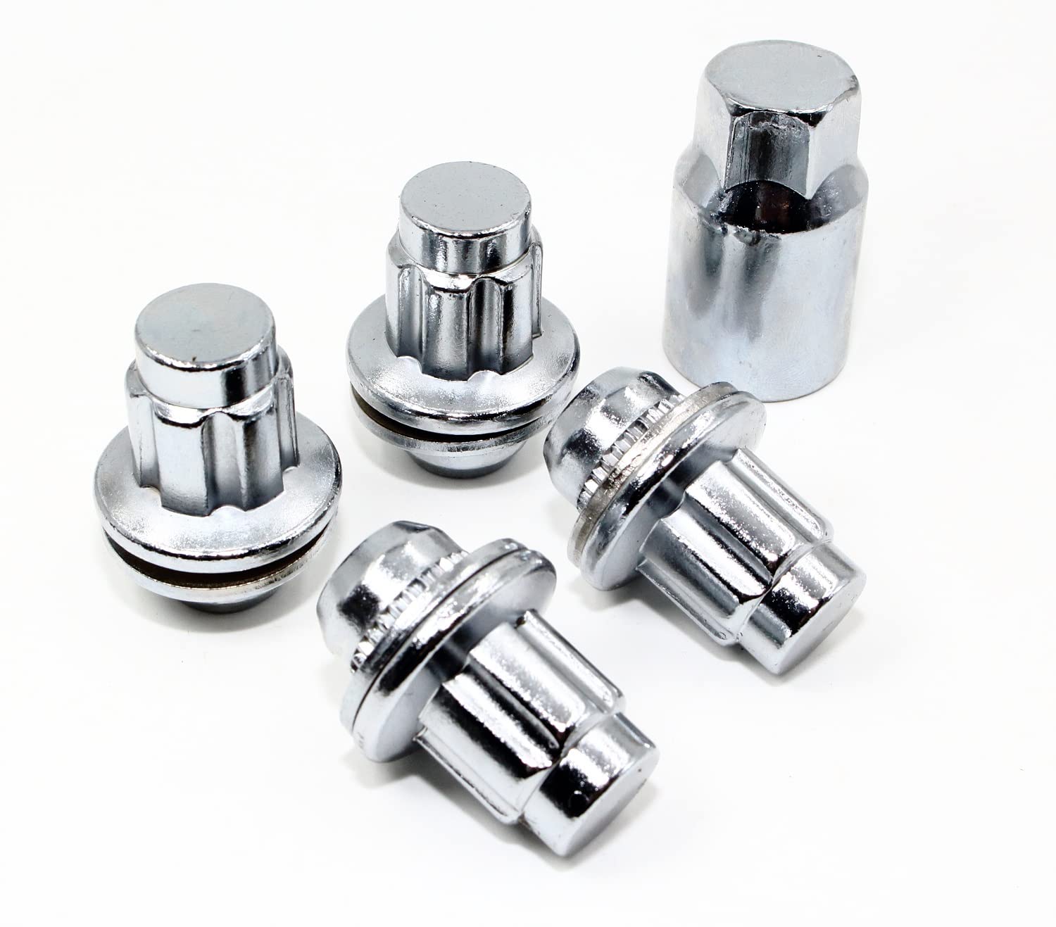 Set of 4 14x1.5 Veritek OEM Mag Washer Style Factory Replacement Chrome Lug Nut Wheel Locks w/Key for Toyota Sequoia Landcruiser Tundra Lexus LX VPE-45800N