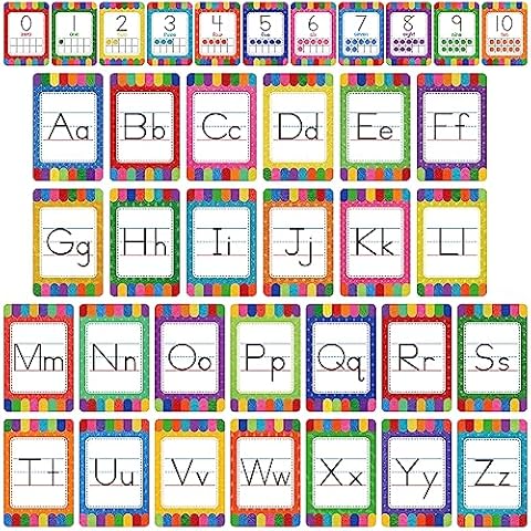 Alphabet Bulletin Board Set, 37 PCS ABC Wall Decorations 26 Upper/Lower Case Letters plus 0-10 Numbers Small Posters for Preschool, Kindergarten Classroom Playroom Bedroom Decorations for Students Cover