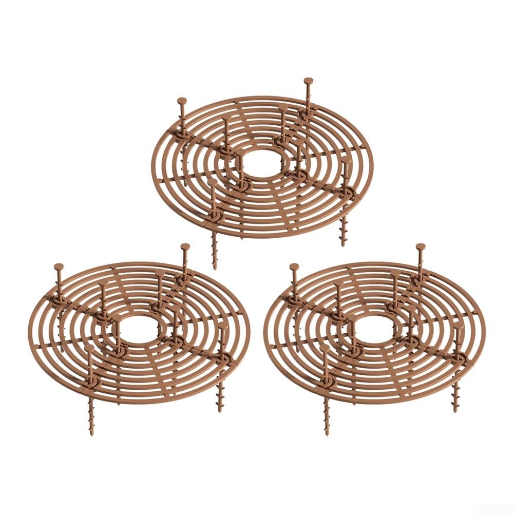 ABS Plastic Plant Pot Cover Protector 3 Pack Grid with Cutout Design to Retain Soil Deter Animals and Kids Weather Resistant with Stakes Fits 19 30(Brown-s)
