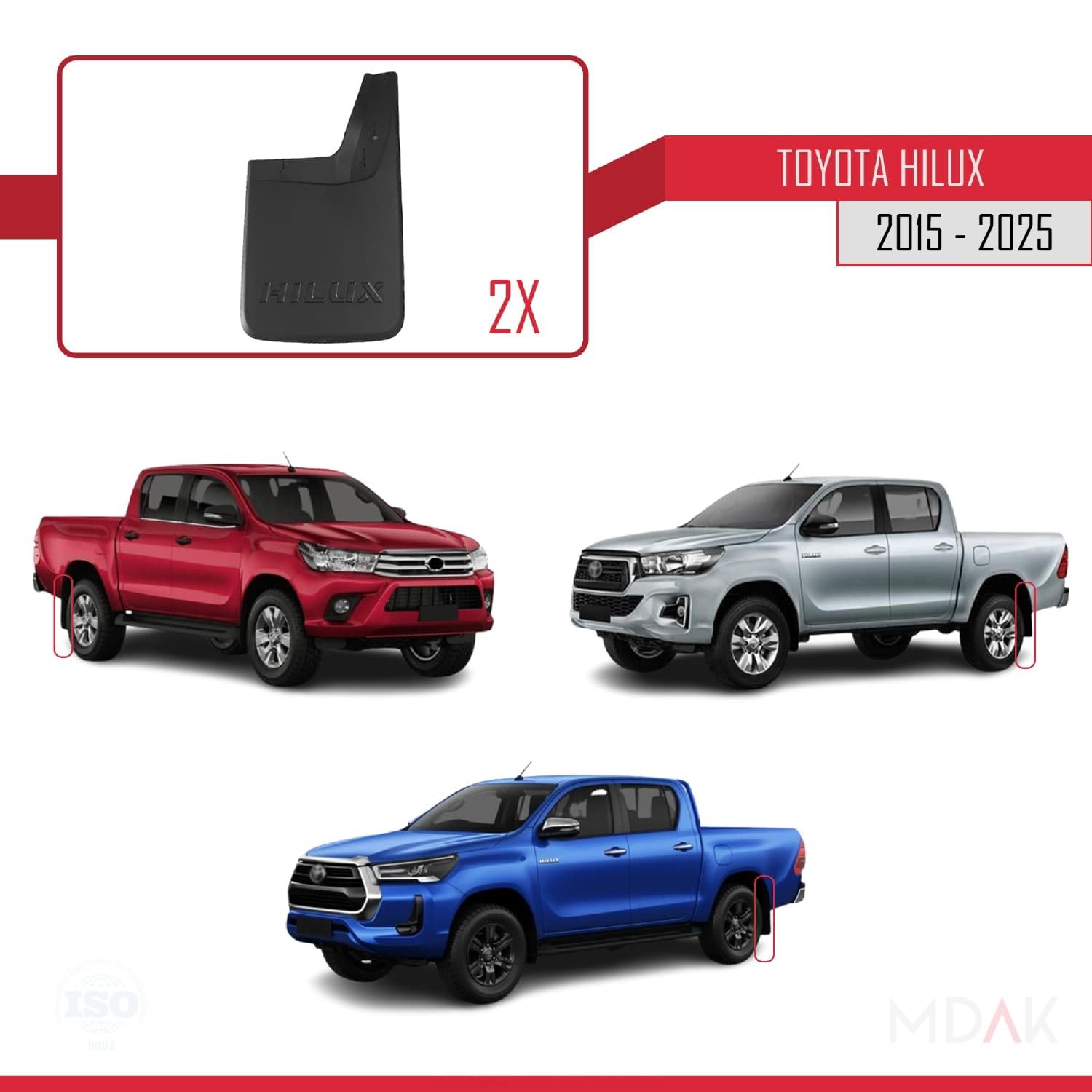MDAK Compatible con Toyota Hilux 8 (AN130) 2015-2024 Guardabarros Vehículo Juego Delantero Trasero 4 Piezas Negro