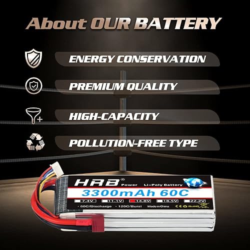 Miniatura 3 de HRB 4S 148v 3300mAh 60C Lipo batería con enchufe T para RC helicóptero avión barco Quadcopter