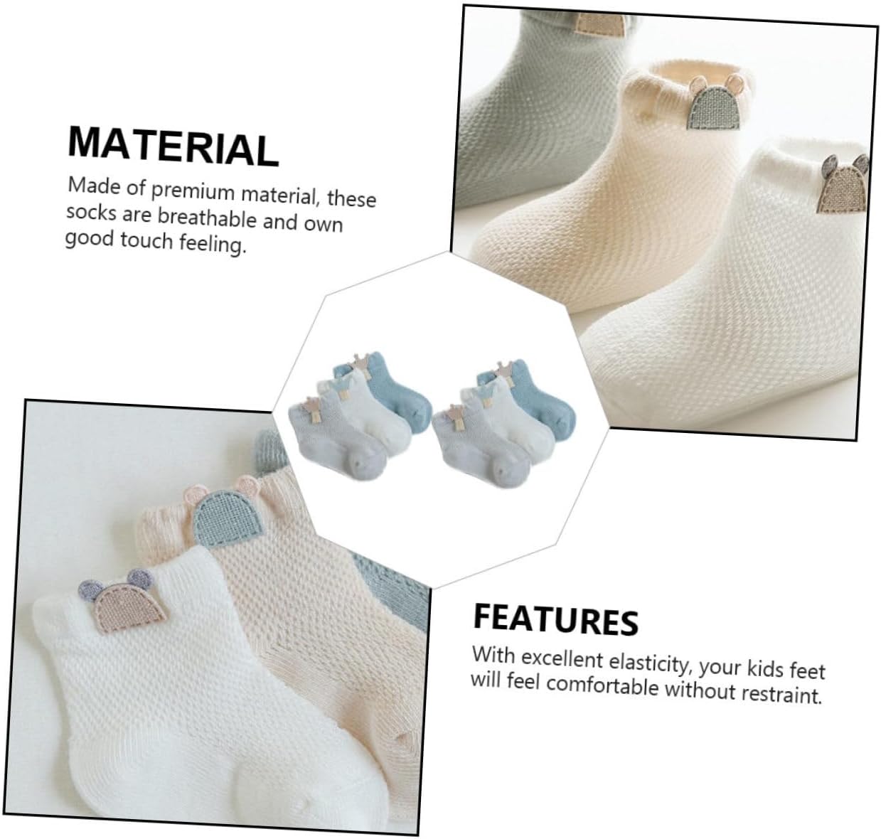 GALPADA 6pairs Cartoon Mesh Socks Thin Socks for Boys and Girls Breathable and Comfortable Design for Months Bear