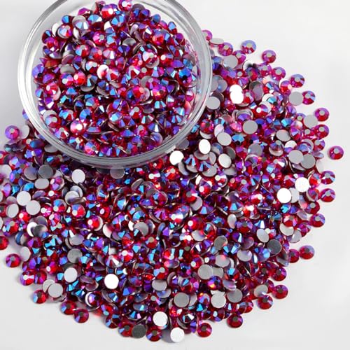 Image of Beadsland Flat Back Crystal Rhinestones Bulk, Light Siam AB, SS20, 14400pcs | Flatback Glass Gems for Nails Crafts Clothes DIY Decoration, Glue Fix, 4.6-4.8mm,Light Red AB