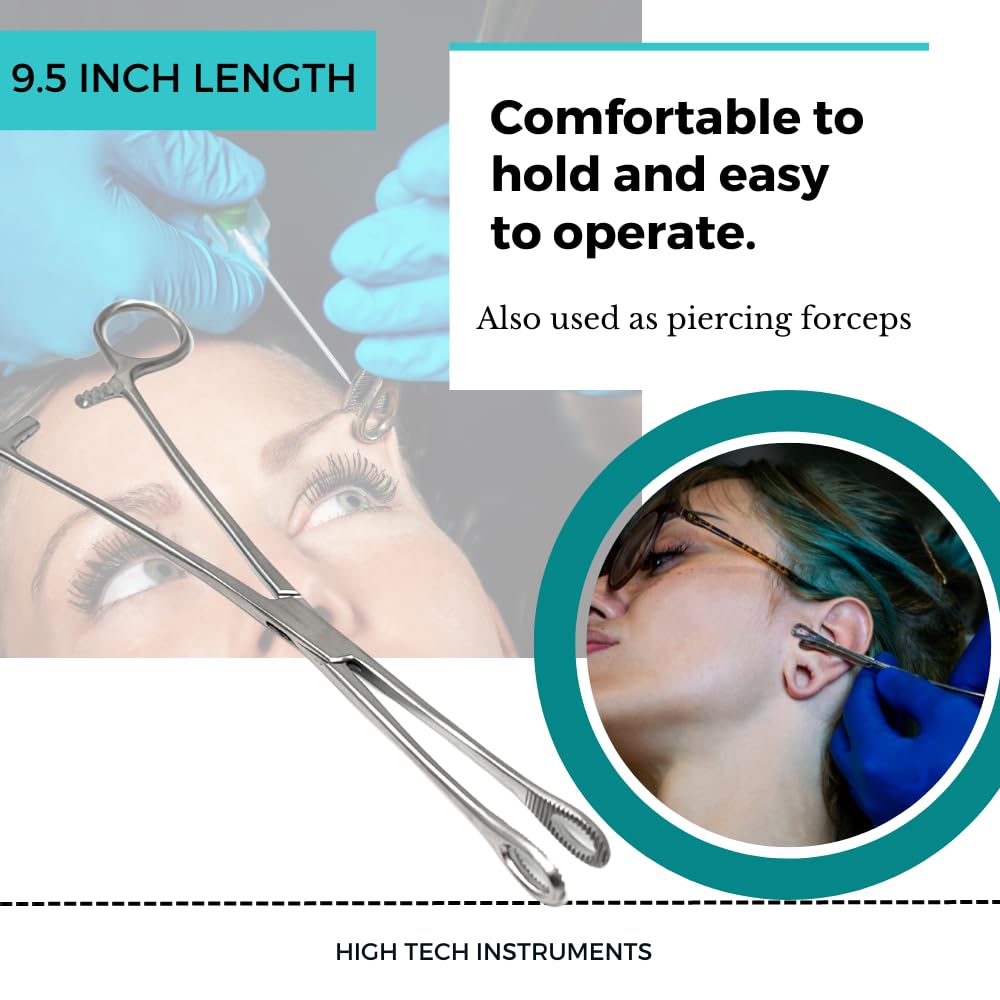 Foerster Sponge Forceps Straight + Curved Serrated Loop Jaws Holding Instruments Body Piercing Locking Clamps, Stainless Steel (9.5" - Straight) — Amazon image 4
