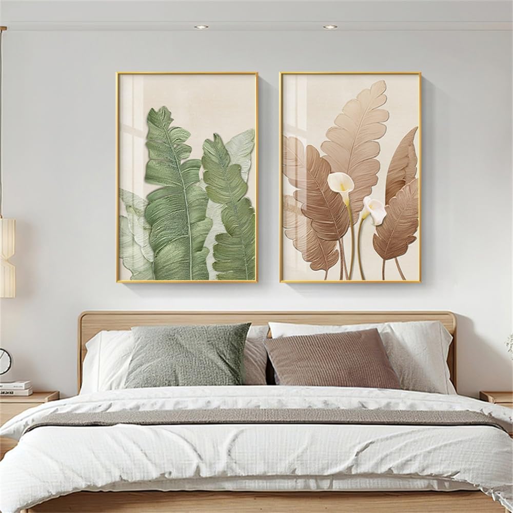 WUHBCZ Pictures,Abstract Art Plant Poster Green Plant Leaves Picture Print Modern Still Life Wall Art Canvas Painting Bedroom Office Home Decoration Artwork-40 * 60cm*2PCS (No Frame)