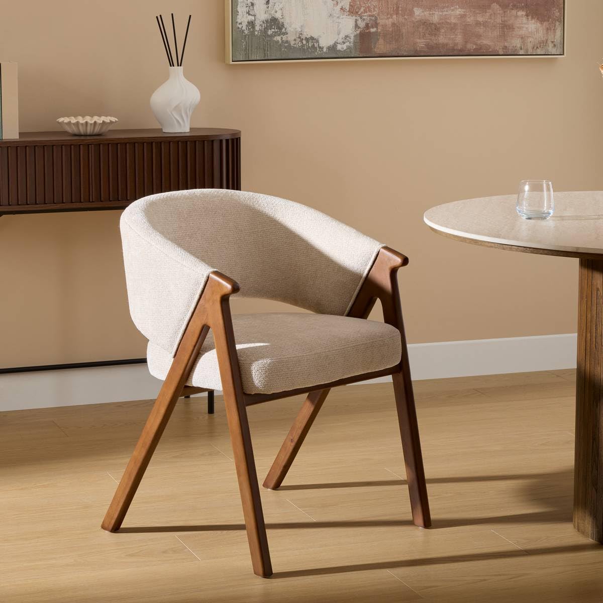 Atmosphera - Fauteuil de Table amza h.79cm Beige Noyer