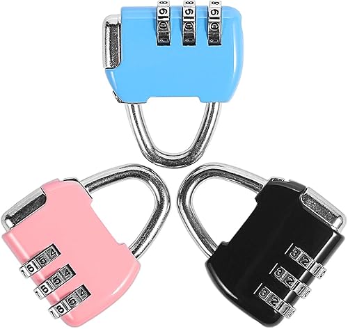 Miniatura 1 de Paquete de 3 candados de combinación de 3 dígitos reiniciables e impermeables para maletas de gimnasio escolar, equipaje, maletines, bolsas de