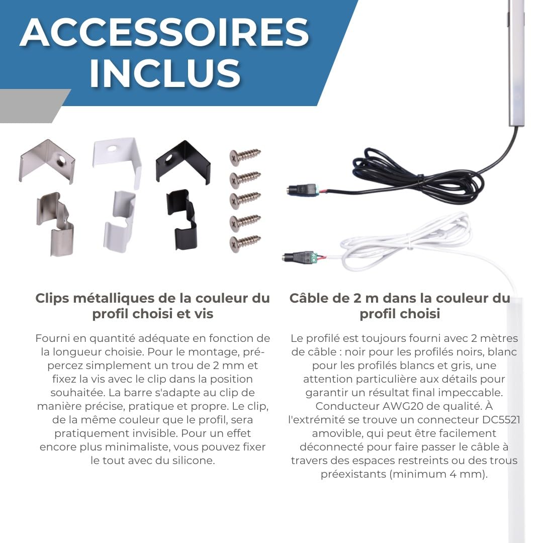AFTERTECH - Barre LED Profilé Aluminium d'Angle Noir FABRIQUÉ SUR MESURE au centimètre de 20 à 300cm en une SEULE pièce - LUMIÈRE PUISSANTE 19,2w/m 180led/m - PERSONNALISABLE