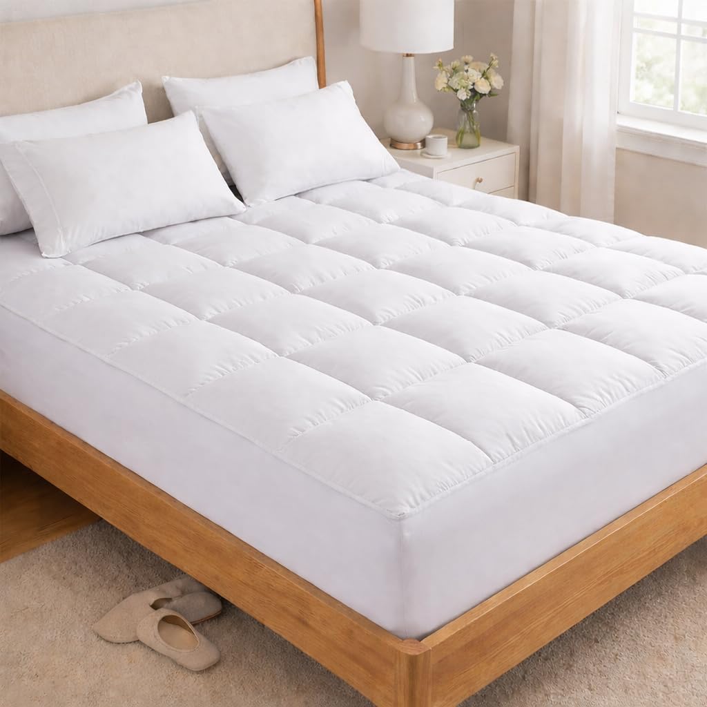 Premium Quilted 1000GSM Luxury Extra Thick Mattress Topper, King Size Cooling Mattress Pad, Overfilled Plush, Cloud-Like Comfort, Breathable, 8-21" Deep Pocket (White, Twin)