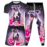 URVIP Herren Strandshorts T-Shirt 3-Teiliges Set 3D Hund Gedruckt Lustiges Kurzarm Sommer Beiläufige Herren T-Shirt Tops Tees Badeshort Sporthose Sportswear Multi-09 3XL