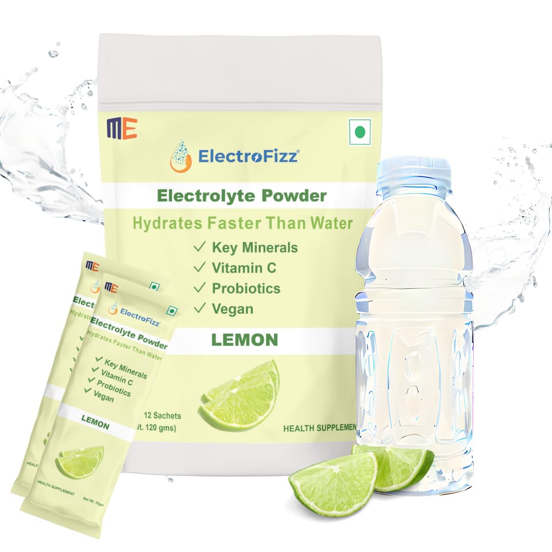 Electrolyte Powder 24 Sachets of 10 gms each | Electrolyte Powder with Probiotics & Vitamin C | Instant Energy Drink for Workout for Men & Women- Pack of 2 (Lemon)