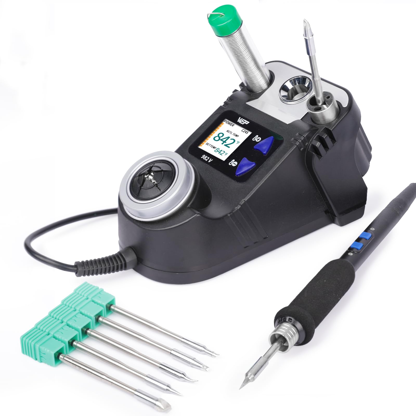 WEP 982-V Micro Soldering kit with 5 C245 Soldering Iron Tips, Temperature Control, Sleep Mode, Auto Shutdown and LCD Display