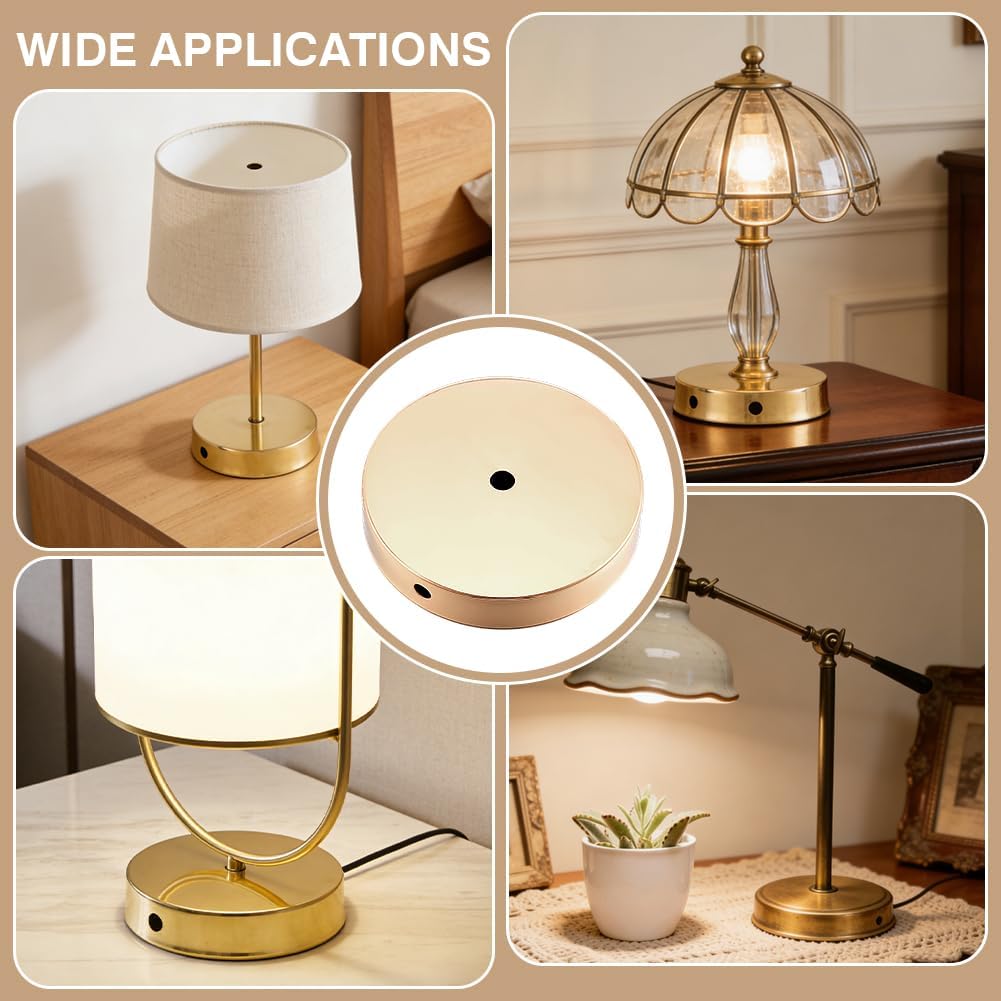 PH PandaHall 2pcs Table Lamp Base Round Metal Lamp Base 4.7 Inch Lamps Stand Holder Foot Desk Light Display Bases for Bedroom Home Desktop Bedside Lighting Replacements Decor, Golden