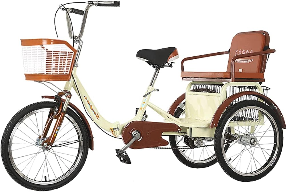Foldable 3-Wheel Bicycle Adult Tricycle 20inch Trike Bike Bicycle with Shopping Basket for Shopping Picnic Cycling Pedalling Sports Men Women