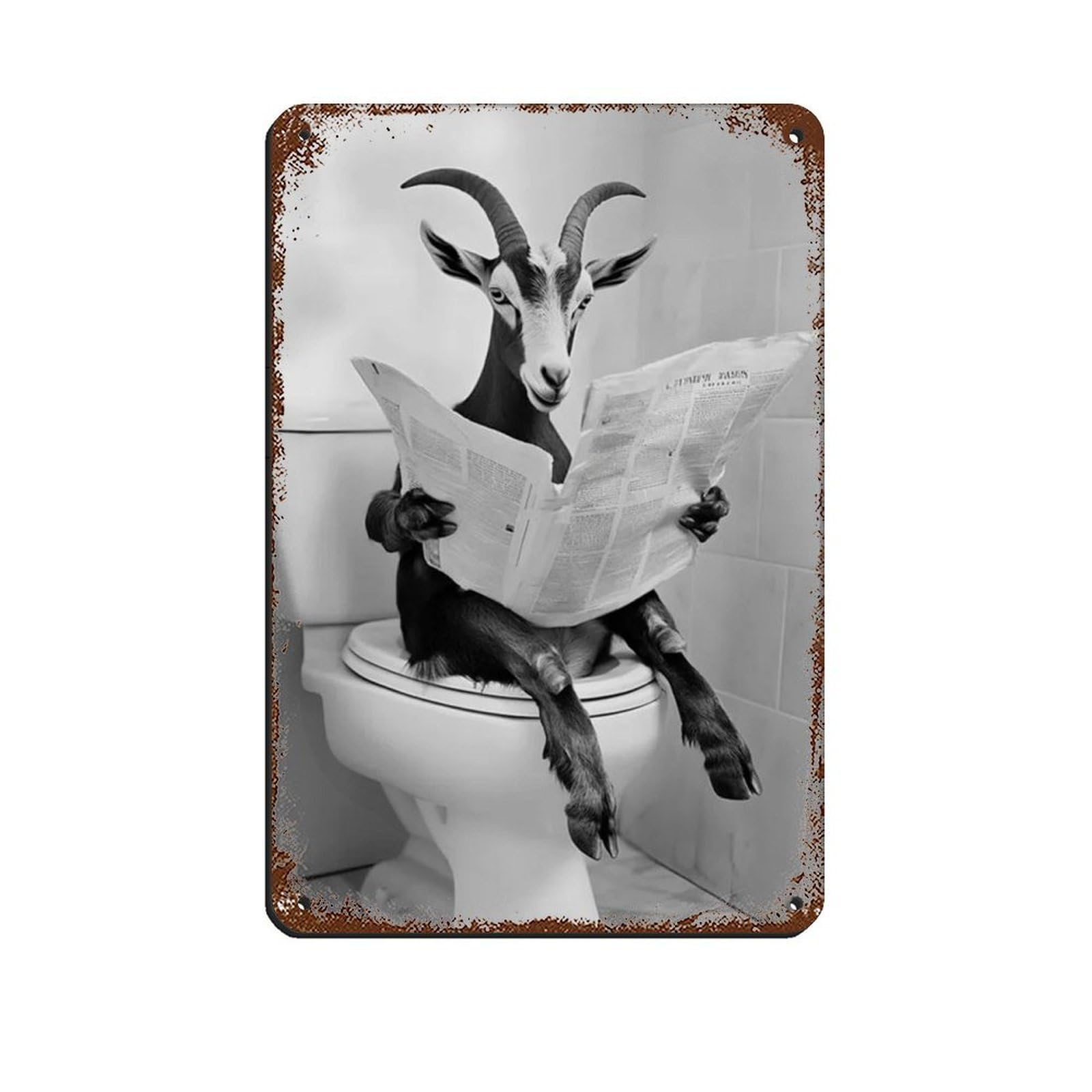 Goat Sitting on The Toilet Reading A Newspaper (2) Tin Sign Vintage Metal Pub Club Cafe Bar Home Wall Art Decoration Poster Retro 8x12inch(20x30cm)