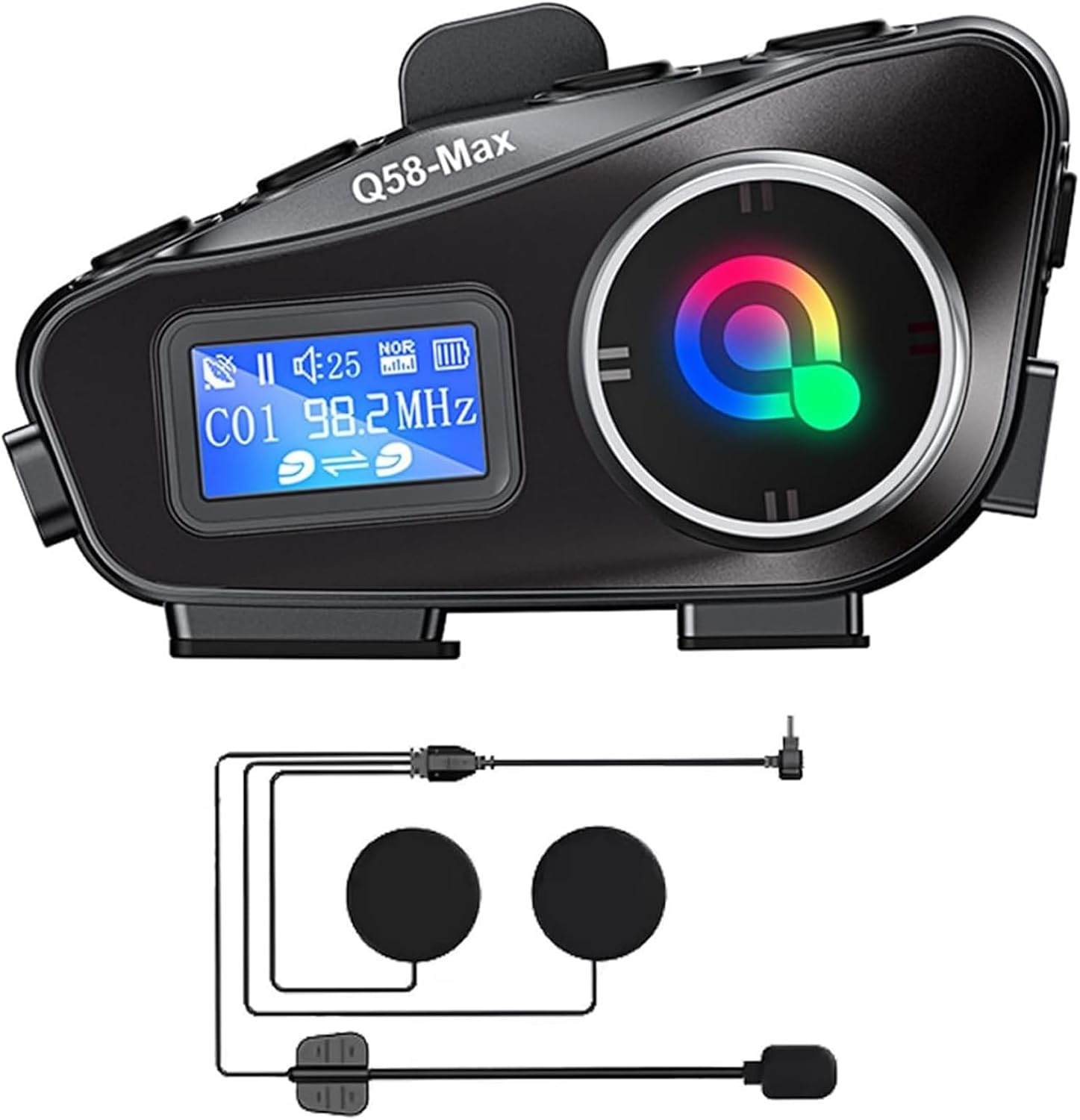 Motorcycle Helmet Intercom Bluetooth Headset,Helmet Intercom Headphones with LED Screen,illumination,FM Radio,IP67 Waterproof,Voice Assistant,1800ft,Music Sharing (Hard Mic for Half/Full/Face Helmets)