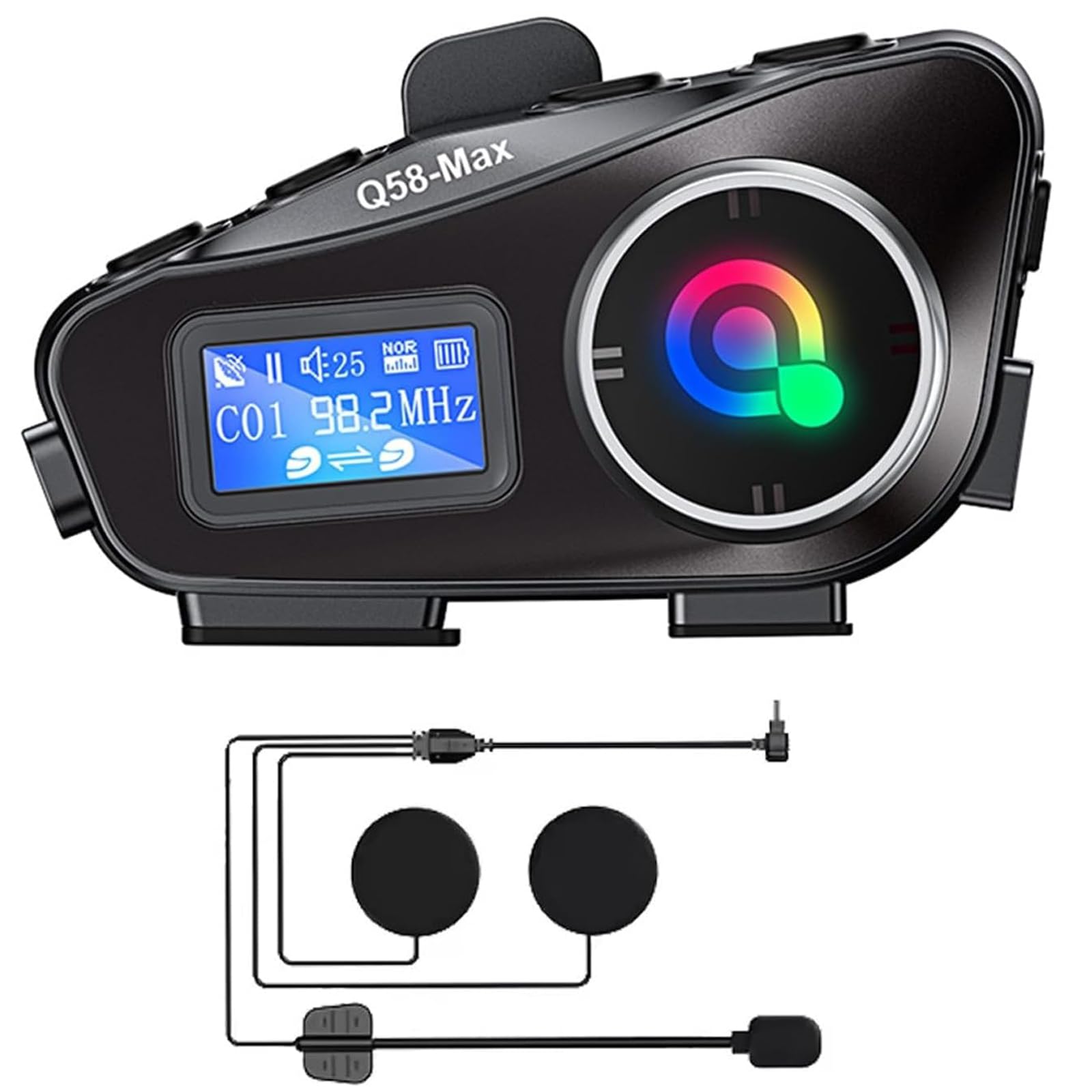 Motorcycle Helmet Intercom Bluetooth Headset,Helmet Intercom Headphones with LED Screen,illumination,FM Radio,IP67 Waterproof,Voice Assistant,1800ft,