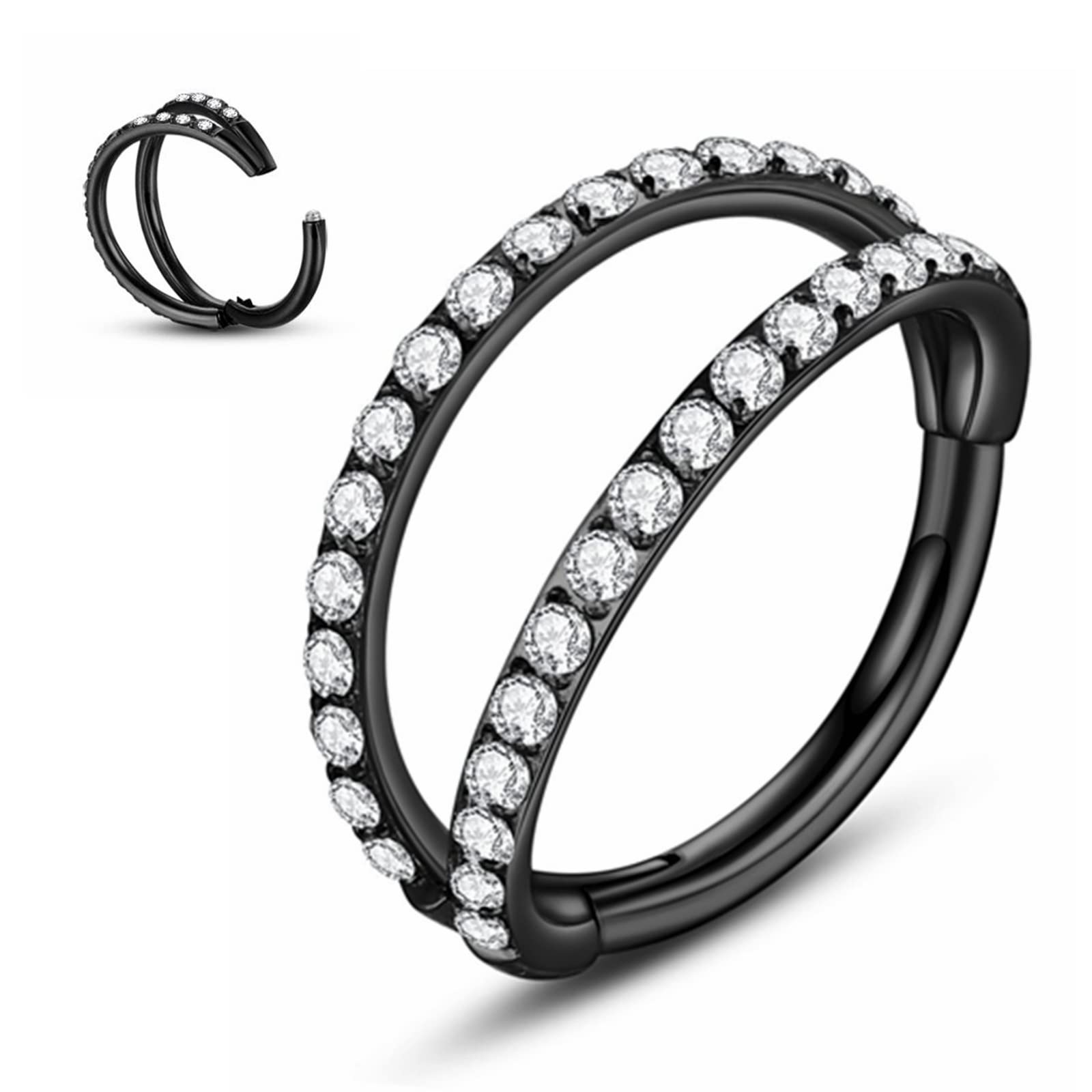 Yrogcu 20G 18G 16G 14G Single/Double Hoop Stainless-Steel Seamless-Hinged-Piercing Segment-Clicker Nose-Ring-Hoop : Diameter 6mm 8mm 10mm 12mm Cartilage Earrings — view 33