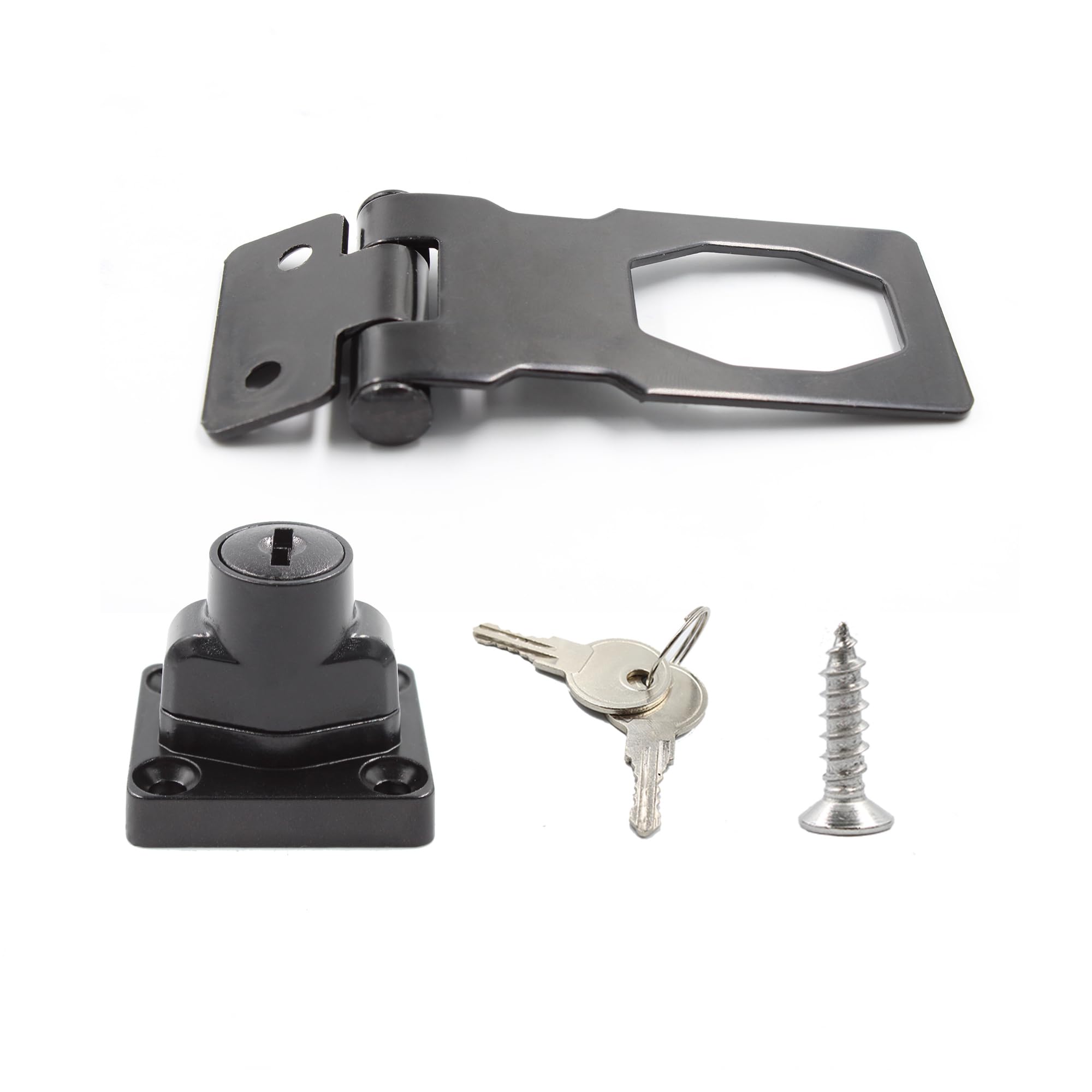 PDETVEO 2PCS Keyed Hasp Lock, 2.5'' Zinc Alloy Hasp Latches, Black Twist Knob Keyed Locking Hasp for Cabinet Small Door