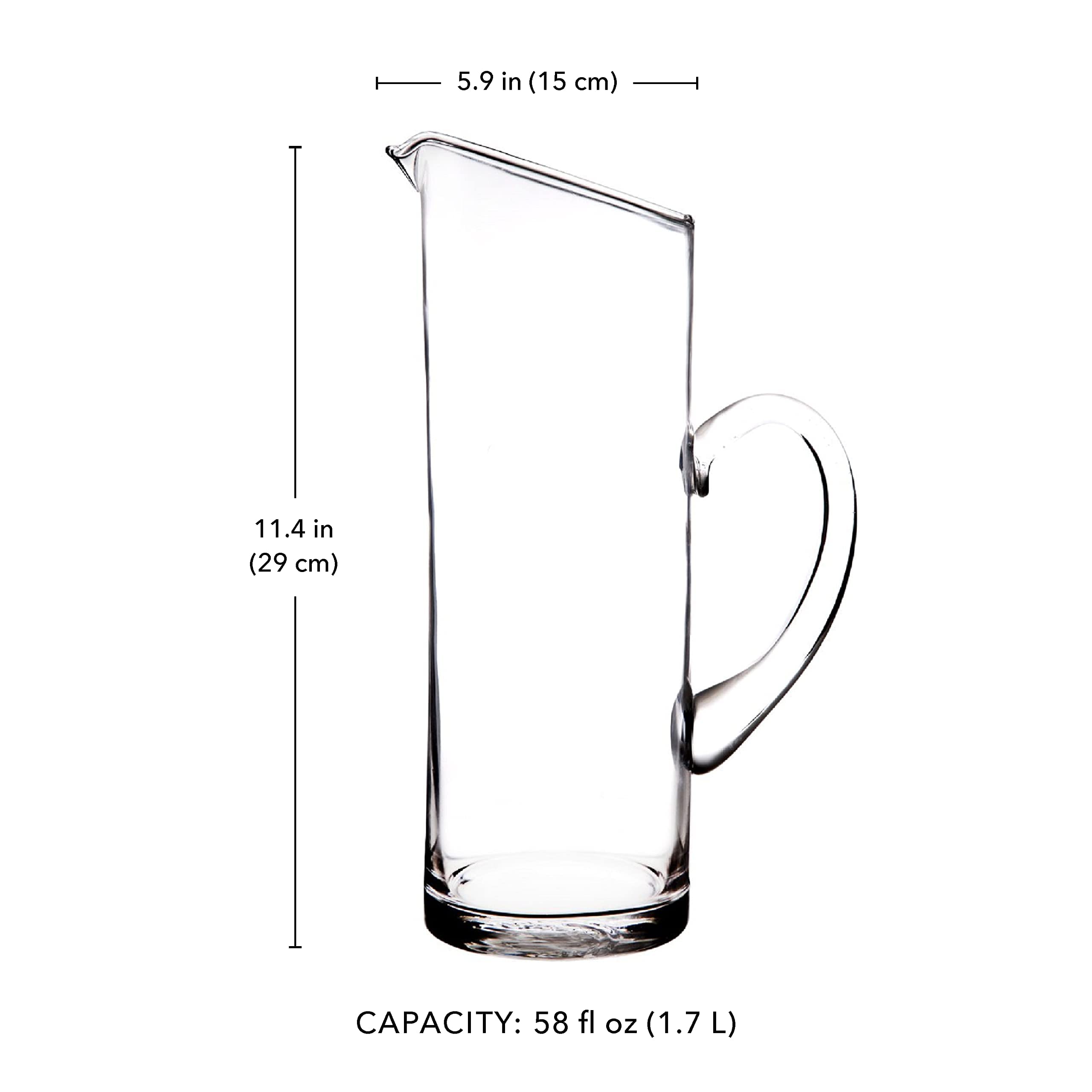 Jarra de agua de vidrio de 645 ml transparente para bebidas con boquilla de labios fácil de verter por Glavers – Elegante jarra para servir jugo, cóctel, sangría, limonada y soda. Apto para