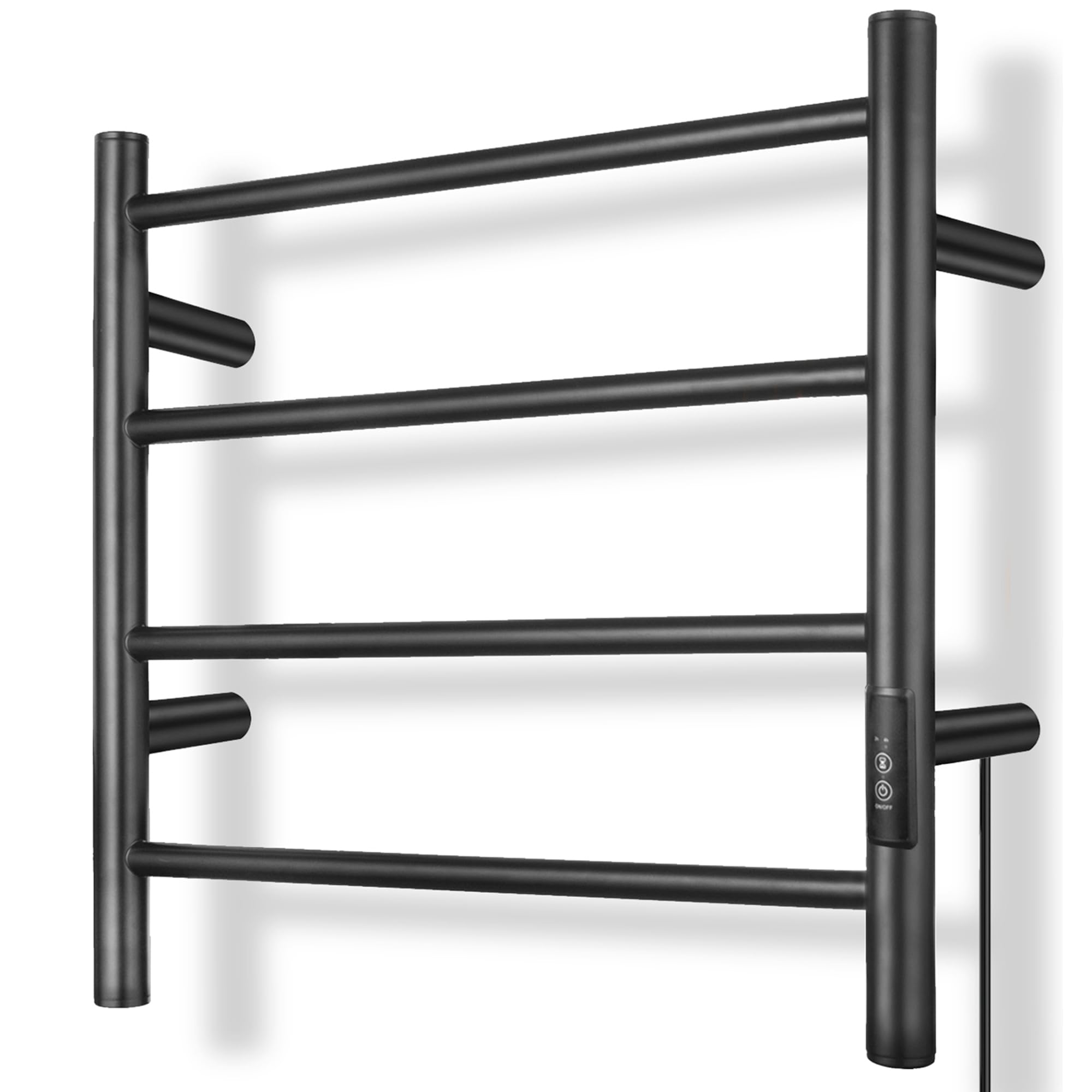 R FLORY Towel Warmer Heated Towel Rack All-Night Warm Bathroom Plug-in Heated Drying Rack with Timer Fast Heating (Black, 4 Bars)