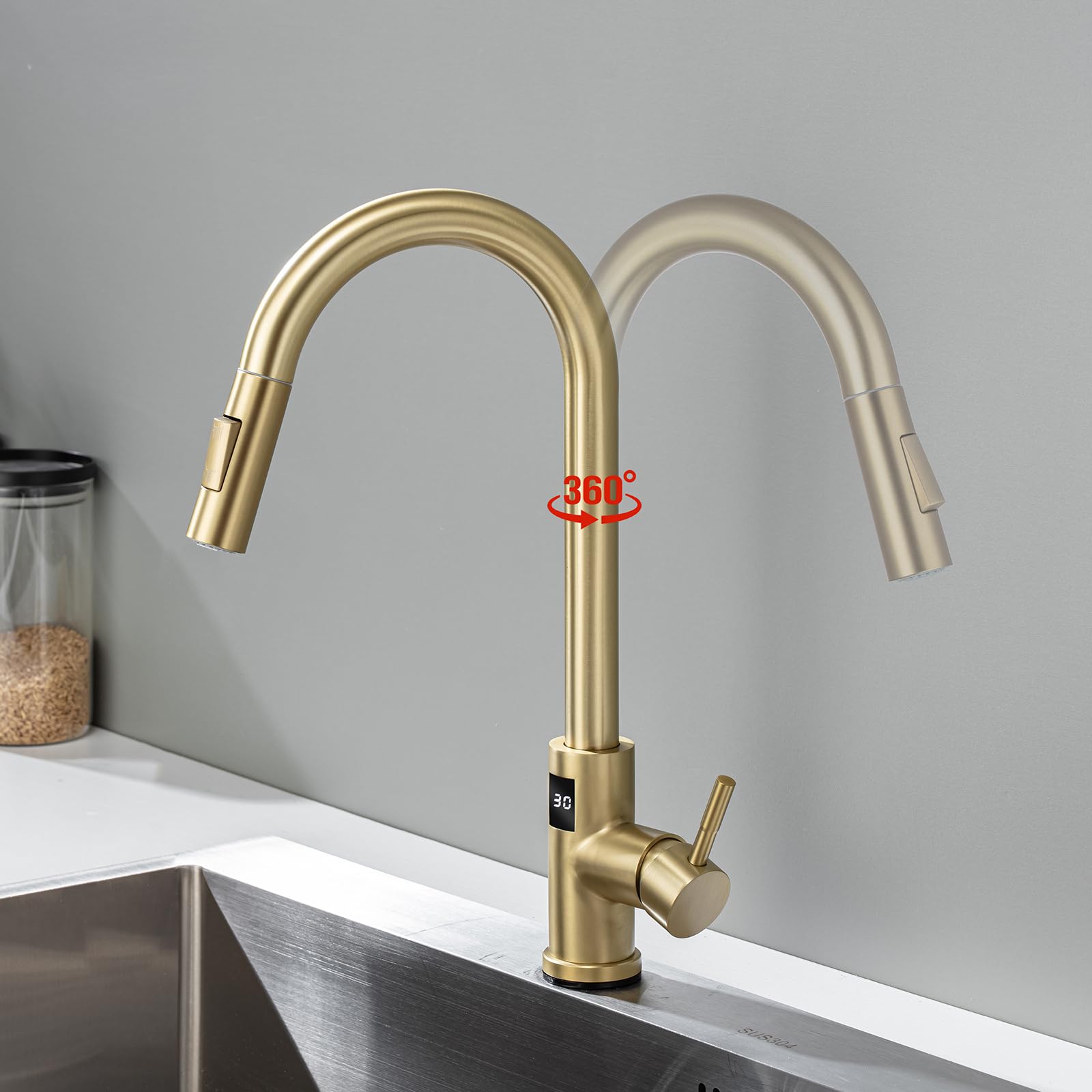 XJTNLB Grifo Fregadero con Sensor Oro Cepillado