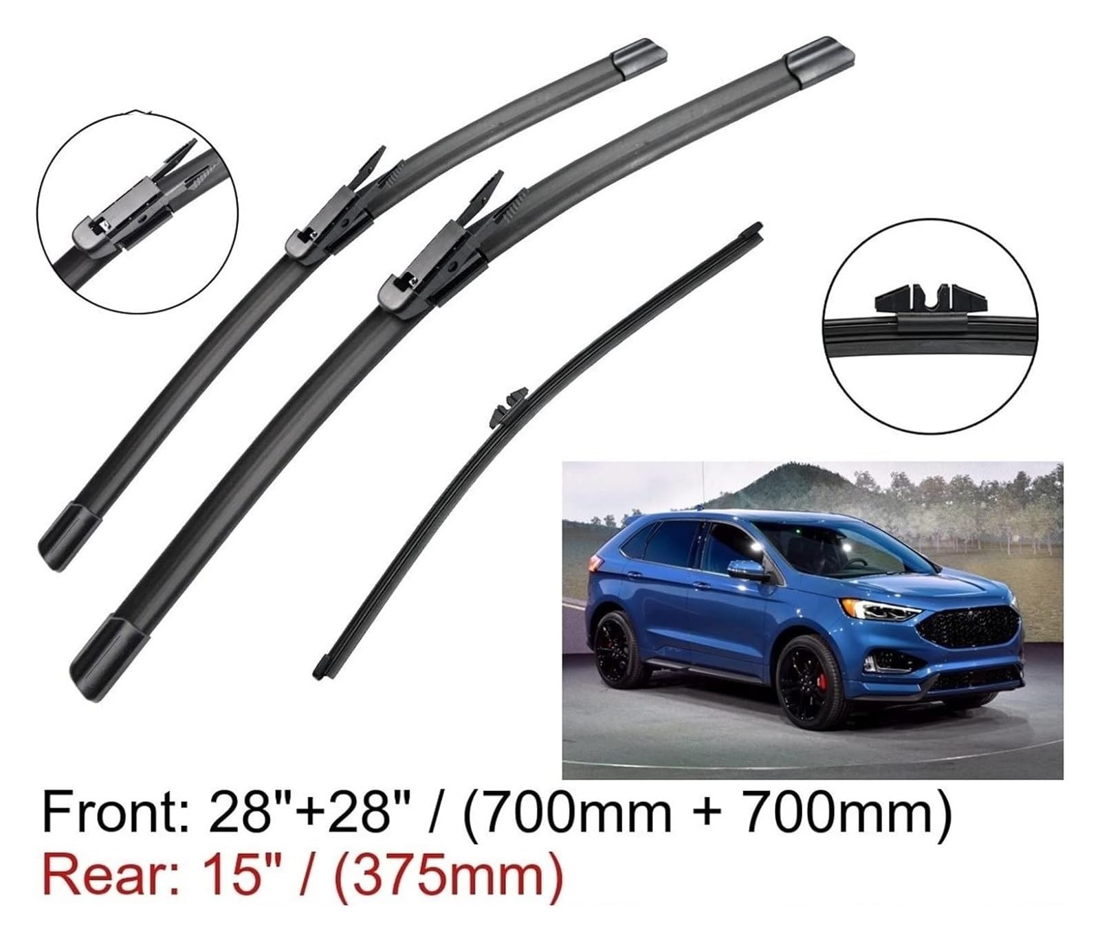 Tergilunotto Automobilistico per F&ORD per Edge MK2 per Endura 2015-2019 Spazzole Tergicristallo Auto Spazzole Anteriori Posteriori Spazzole Accessori 28 "+ 28" + 15"