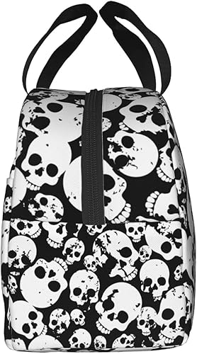 Vista 3 de VOOHDDY Bolsa de almuerzo aislada en blanco y negro con calavera para hombres y mujeres, contenedor reutilizable, impermeable, portátil, enfriador